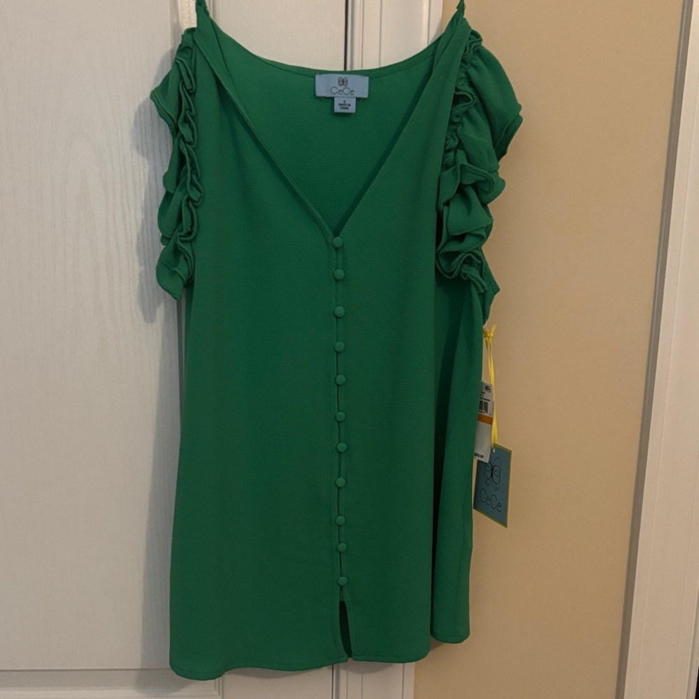 CeCe Green Ruffle Sleeve Blouse